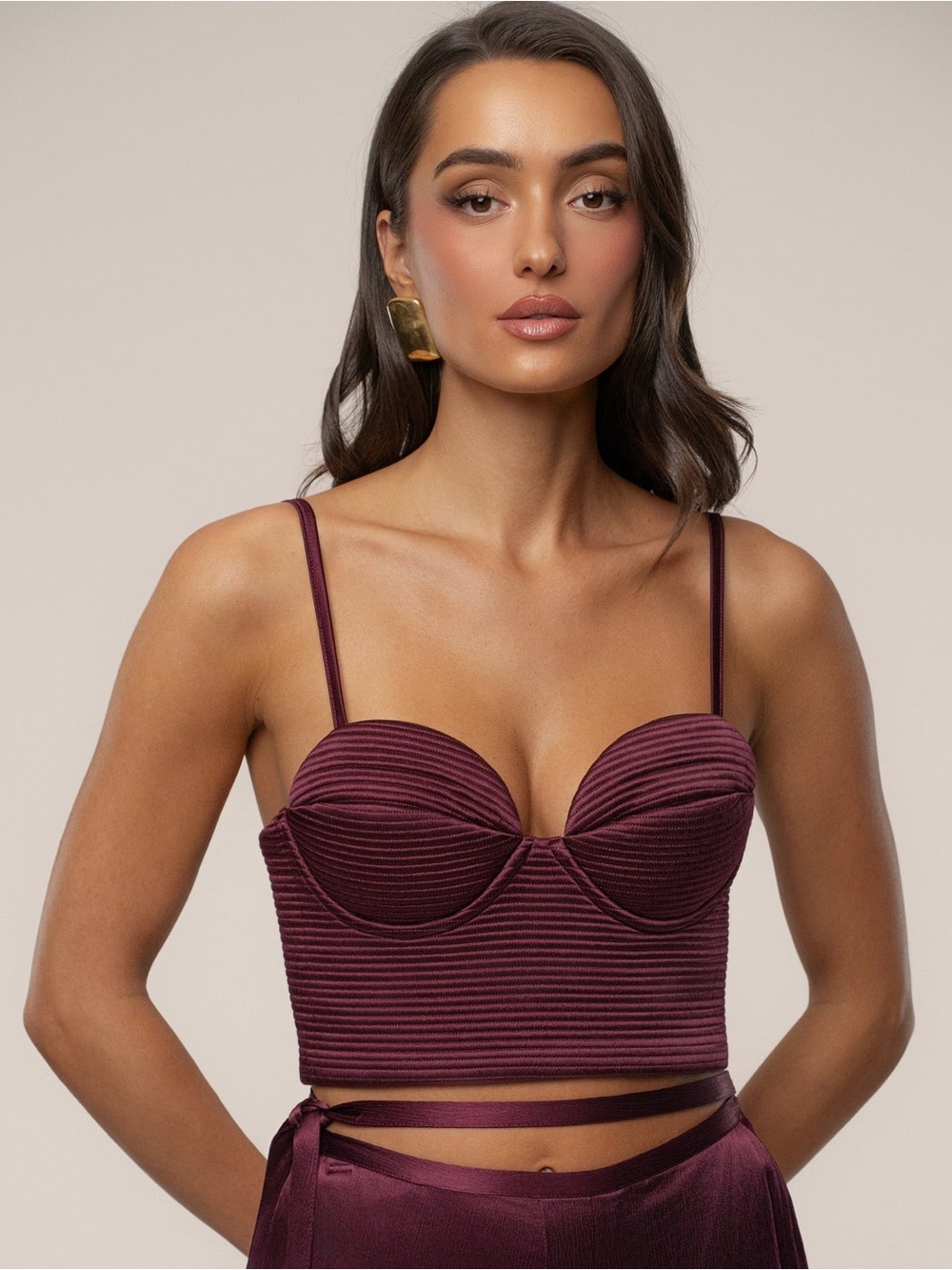 JLUXLABEL Burgundy Thalia Textured Bustier